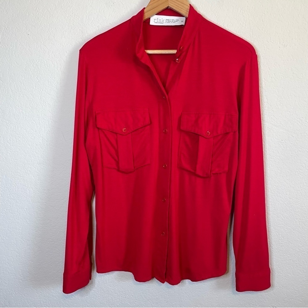 Risk Made In Warsaw Super Soft Red Long Sleeve Button Front Shirt Sz Medium